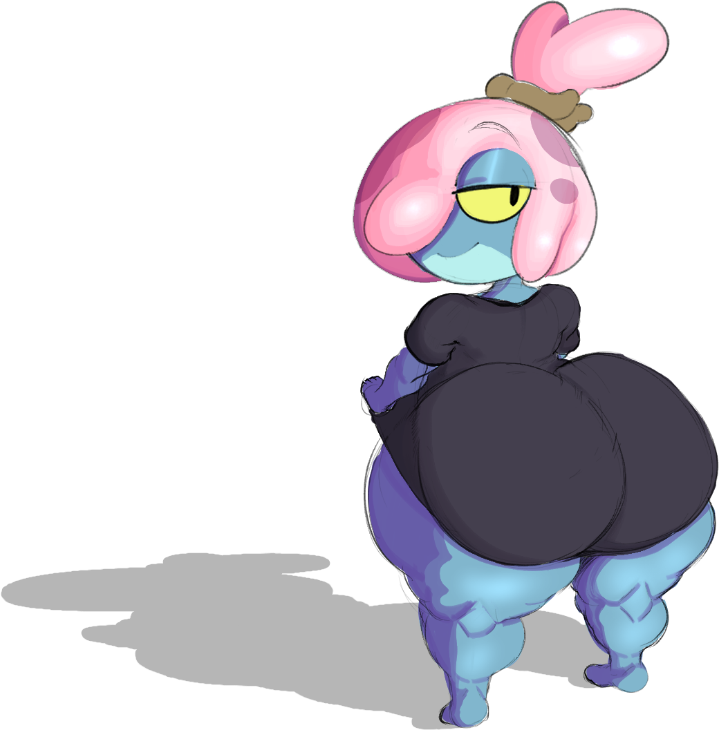 amphibia, amphibia (series), amphibian, anthro, anthro focus, ass, big ass, big butt, black clothing, black dress, black eyes, closed smile, clothing, disney, dress, dumplis (artist), female, frog, green sclera, hair, hair over eye, huge ass, huge butt, looking back, maddie flour, mouth closed, narrowed eyes, noseless, one eye obstructed, pink hair, ponytail, shadow, simple background, smile, solo, standing, thick thighs, tied hair, white background