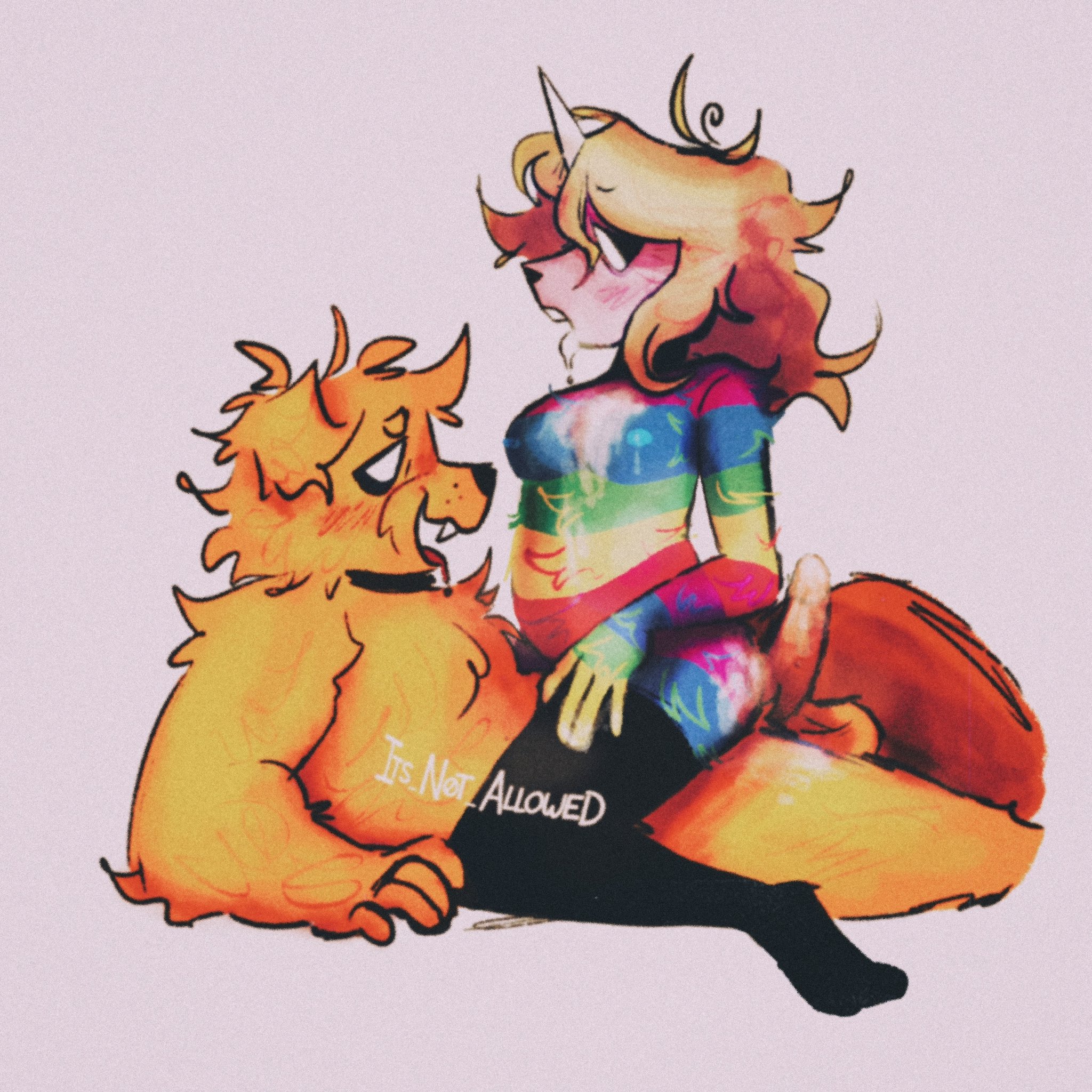 adventure time, blonde hair, breasts, canon couple, cowgirl position, female, female on top, female penetrated, jake the dog, jessieggbread, lady rainicorn, male, male/female, penis, penis out, saliva, straight, tongue, tongue out, wholesome