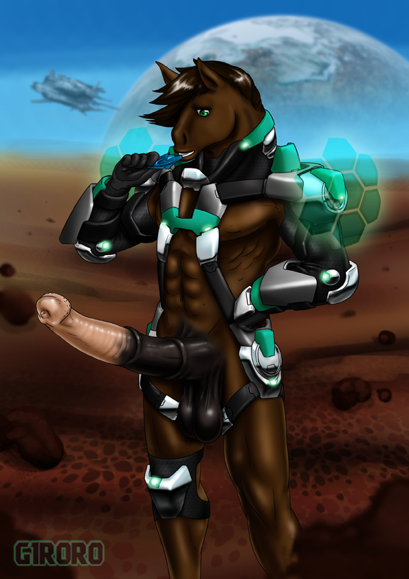 1boy armor balls equine erection giroro horse horsecock male male_only nude penis solo