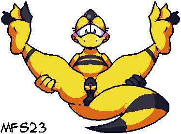 2023 animal_genitalia animal_pussy anthro blush cartoony dinosaur facing_forward half-closed_eyes hands_on_hips long_tail matches_draco pixel_(artwork) pixel_art puffy_anus reptile scalie smiling spread_legs spreading striped_body thick_outline thick_thighs toony transparent_background yellow_skin zniw zniw_adventure