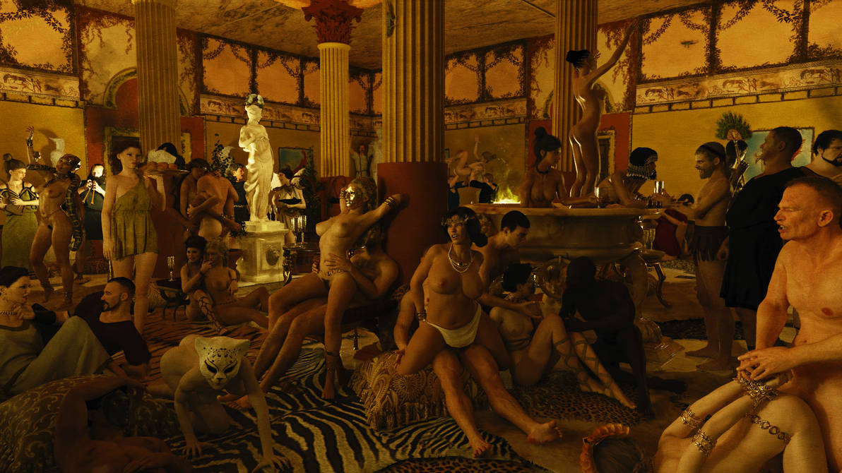 3d 6+boys 6+girls ancient ancient_rome belzaph female history human human_only light-skinned_female light-skinned_male light_skin male mask multiple_boys multiple_girls nude nude_female nude_male orgy original public_sex reverse_cowgirl_position roman_clothing rome sex statue straight yuri