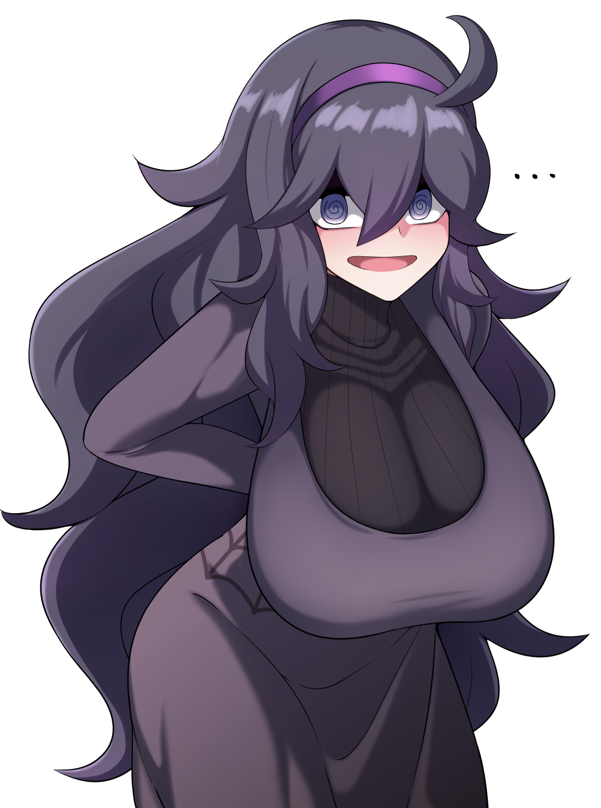 ..., 1girls, 2022, big breasts, breasts, clothing, dress, female, female only, game freak, hair, hex maniac, hips, huge breasts, kurorettsu, large breasts, long hair, looking at viewer, mature, mature female, pokemon, pokemon xy, purple dress, purple eyes, purple hair, smile, solo, solo female
