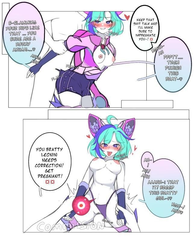 1boy 1boy1girl 1girls ahoge blue_hair blush brat cat_ears comic_page comic_panel commission cowgirl_position cum exposed_breasts female fingerless_gloves from_behind from_behind_position fucked_from_behind impregnation instant_loss_2koma joy_(mobile_legends) long_gloves male moaning moaning_in_pleasure mobile_legends multicolored_hair shivering short_hair shorts speech_bubble teasing teenage_girl teenager tongue_out white_body white_skin wip work_in_progress