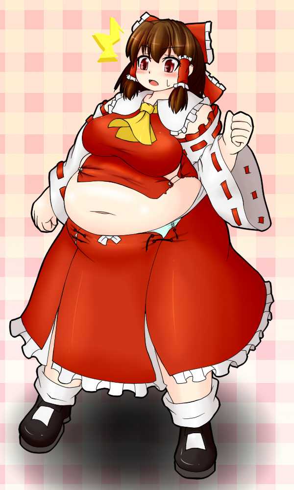 bbw belly_overhang big_belly big_breasts big_female blush chubby chubby_female embarrassed fat fat_ass fat_female fat_fetish fat_girl fat_woman fatty large_female nerizou obese obese_female overweight overweight_female plump pork_chop reimu_hakurei thick_thighs touhou weight_gain