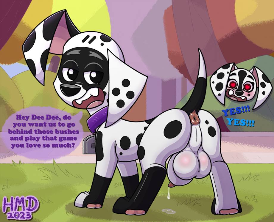 101_dalmatian_street 101_dalmatians animal_genitalia animal_penis ass ass balls ballsack black black_body black_fur black_hair canine canine_penis complex_background cum d-pad_(101_dalmatians) d-pad_(whitewolf20xx) dee_dee_(101_dalmatians) disney dripping dripping_cum dripping_precum female feral heart-shaped_pupils hmdkoba looking_at_viewer looking_back male male/female pawpads paws penis presenting presenting_ass presenting_hindquarters presenting_penis sperm spots spotted_body spotted_fur text text_box text_bubble white white_body white_fur white_hair whitewolf20xx