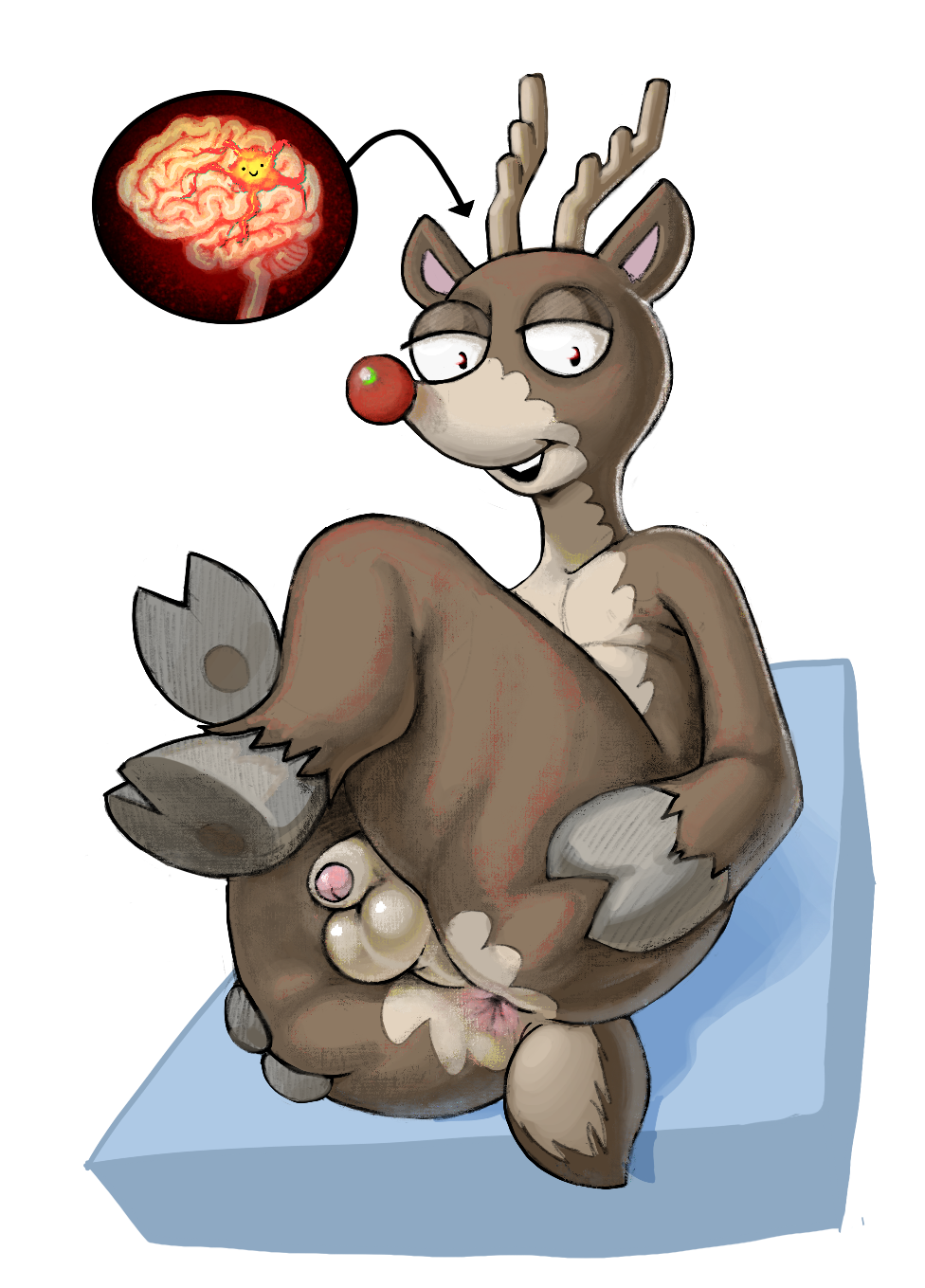 anthro balls brain catfistingparty_(artist) deer digital_media_(artwork) family_guy genitals hi_res horn looking_at_viewer male male_only mammal new_world_deer nude organs penis red_nose reindeer rudolph rudolph_the_red-nosed_reindeer rudolph_the_red_nosed_reindeer simple_background solo teeth