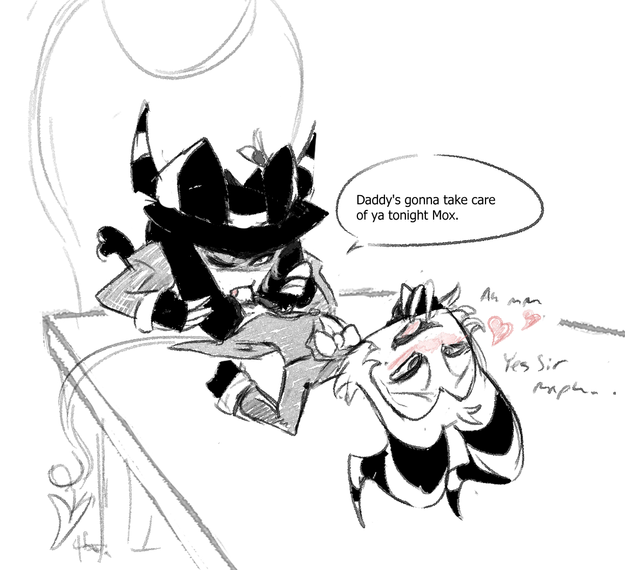 blowjob, crimson (helluva boss), demon, father and son, fellatio, genitals, helluva boss, imp, incest, male, male/male, moxxie (helluva boss), oral, oral penetration, penis, penis in mouth, sucking penis, tongue, tongue out, tongue out blowjob