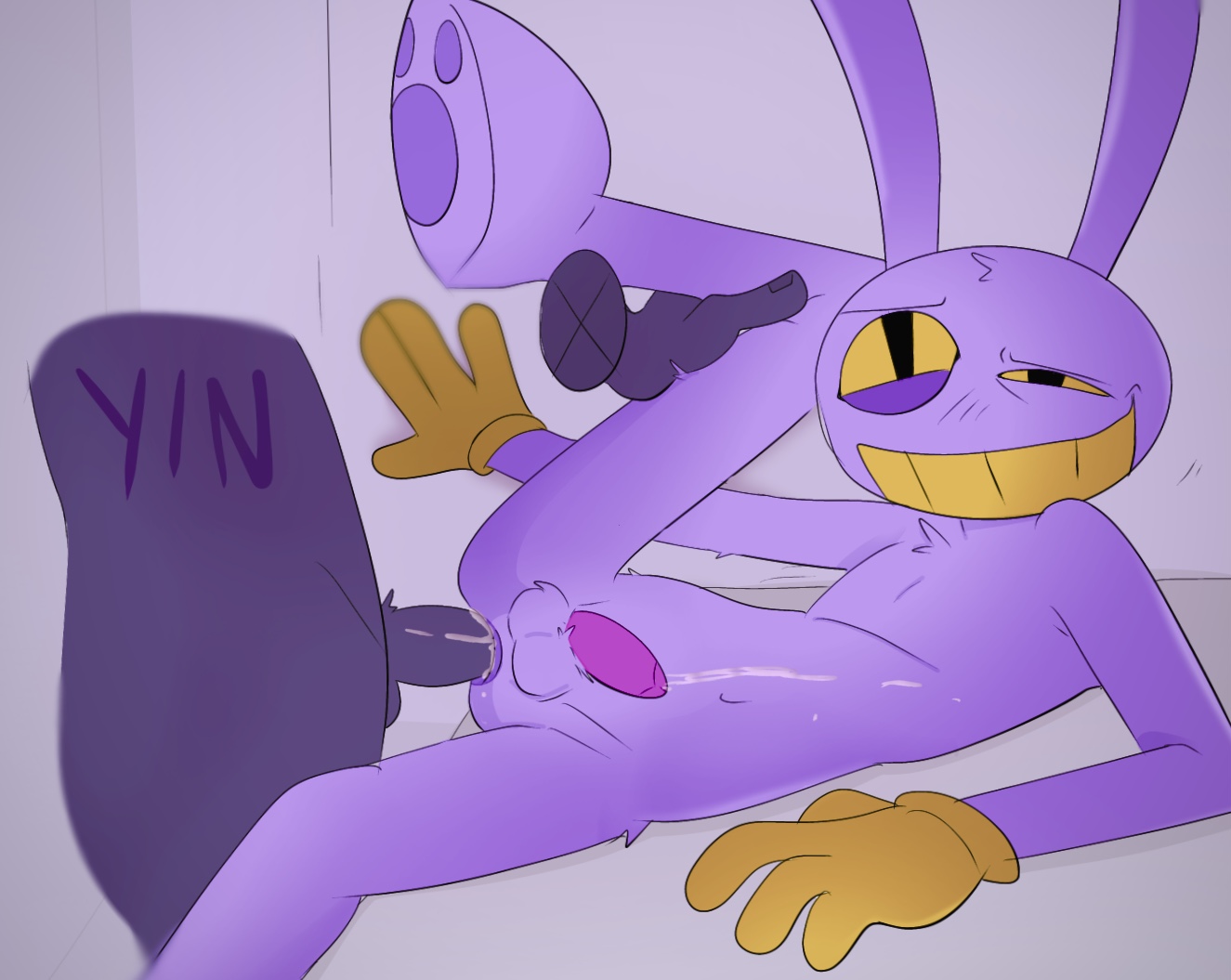 2023, anal, anal penetration, anal sex, anon, anonymous male, anthro, anthro male, anthro penetrated, ass, bunny ears, color, colored, cum, cum in ass, digital drawing (artwork), digital media (artwork), digital painting (artwork), gay, gay sex, glitch productions, gloves, gloves only, gooseworx, human, human male, human on anthro, human penetrating, human penetrating anthro, interspecies, jax (the amazing digital circus), male, male only, male penetrated, male penetrating, male penetrating anthro, male penetrating male, male/male, non-human, partially clothed, penis, purple body, rabbit, rabbit ears, rabbit humanoid, smiling, the amazing digital circus, toony, y/n, yaoi, yellow eyes, yellow gloves