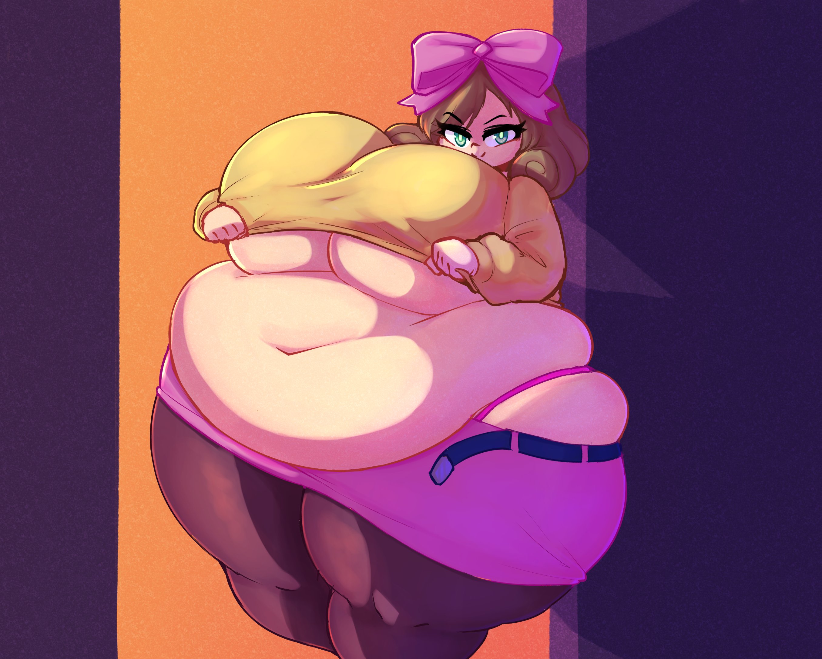1girls, 2023, absurd res, alternate version available, bbw, belly, breasts, brown hair, chubby, chubby female, curvaceous, curvy, fat, fat belly, fat female, female, female focus, green eyes, haruka (senran kagura), hips, huge belly, huge breasts, huge thighs, looking at viewer, medium hair, morbidly obese, mysterydad, obese, plump, seductive, seductive look, senran kagura, solo, solo female, solo focus, thick thighs, thighs, underboob, voluptuous, wide hips
