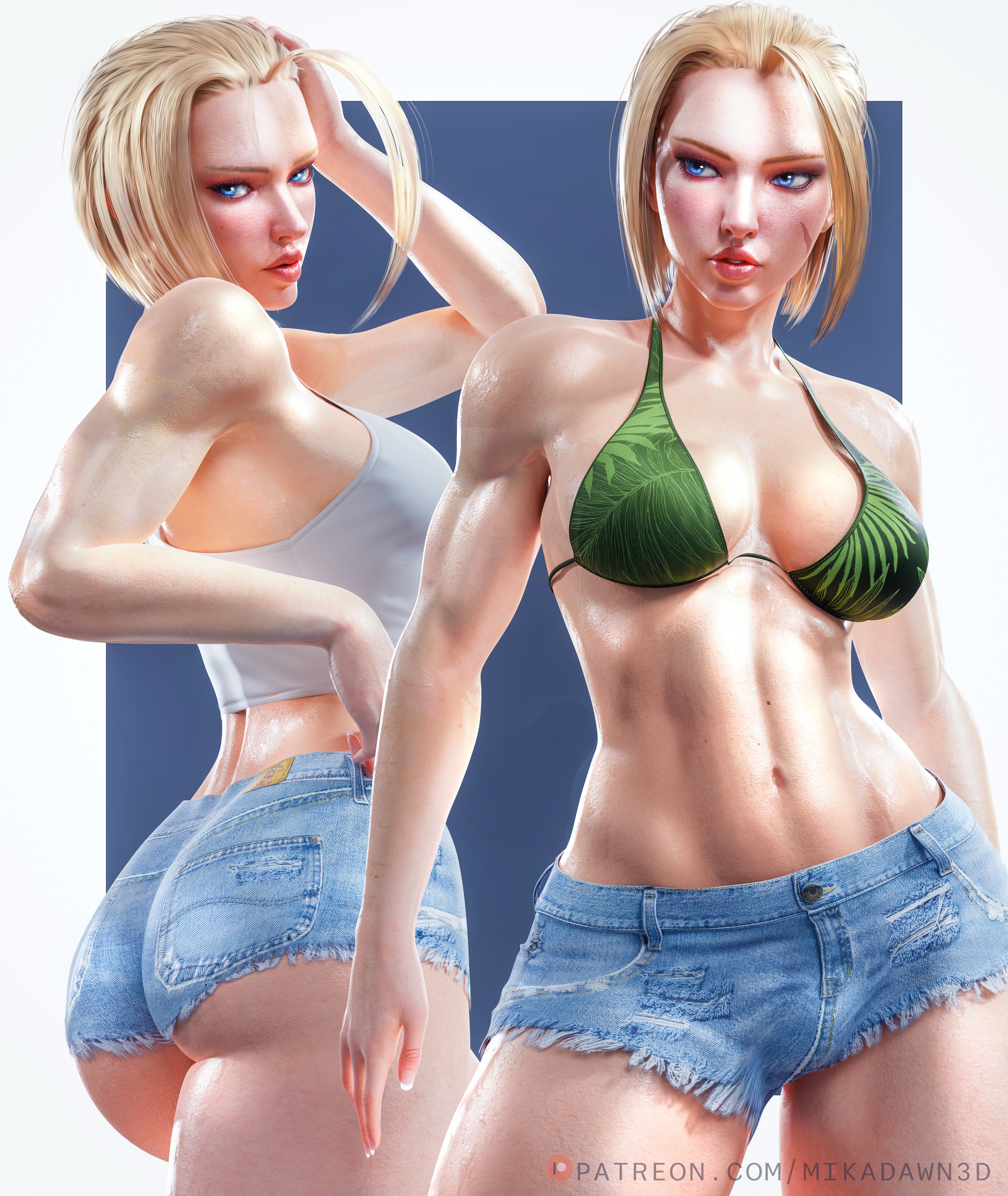 1girls, 3d, 3d (artwork), absurd res, ass, big breasts, blonde hair, blue eyes, booty shorts, bra, breasts, british, british female, cameltoe, cammy white, capcom, curvaceous, daisy dukes, erect nipples, female, female focus, female only, fully clothed, gloves, hard nipples, mikadawn, muscular, nipples, pussy, revealing clothes, scar, scar on face, short hair, short shorts, shorts, solo, solo female, solo focus, sports bra, street fighter, street fighter 6, thick thighs, thighs, underwear, wide hips