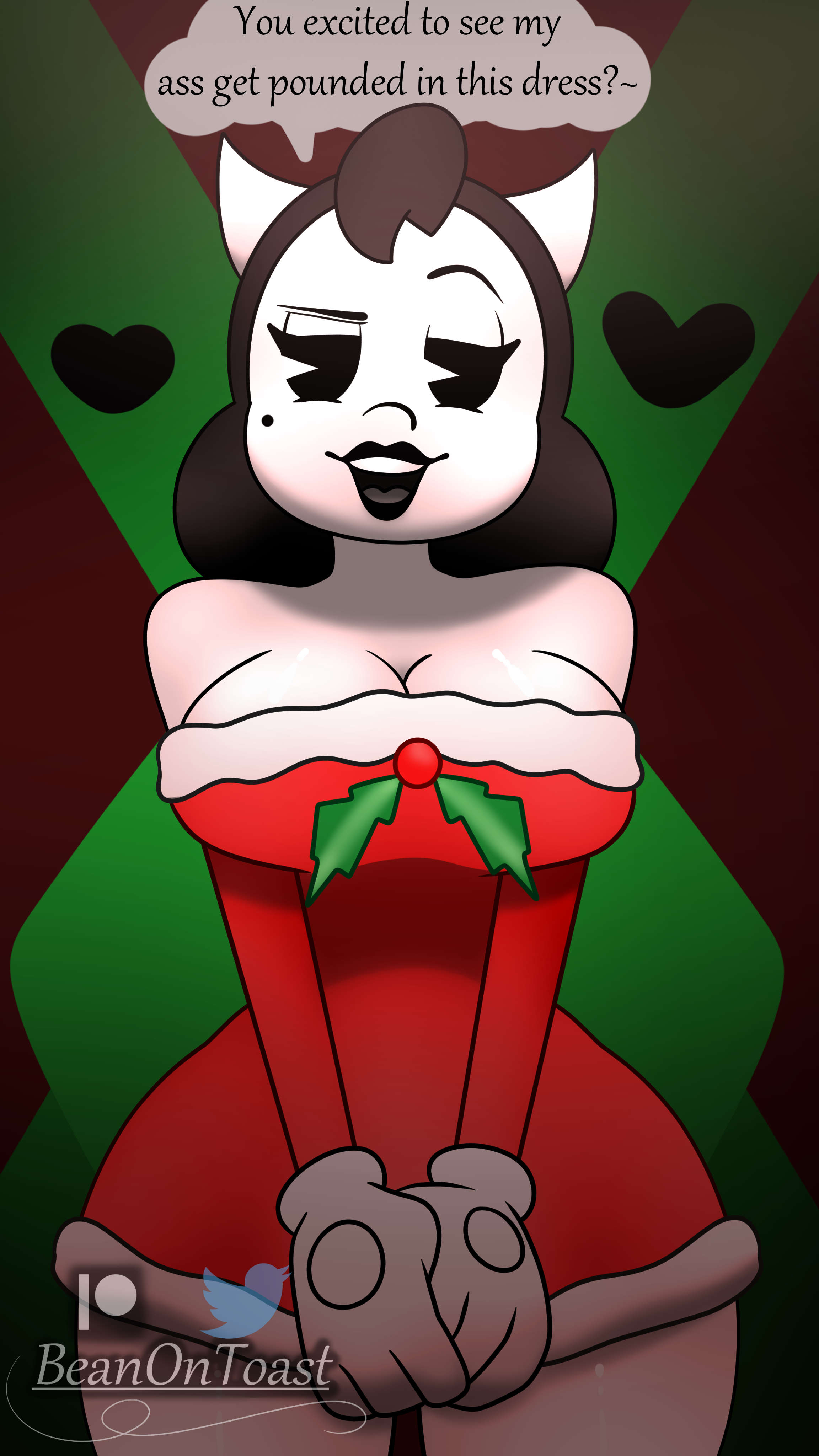 alice angel, beanontoast, bendy and the ink machine, big breasts, breasts, christmas, clothed, female