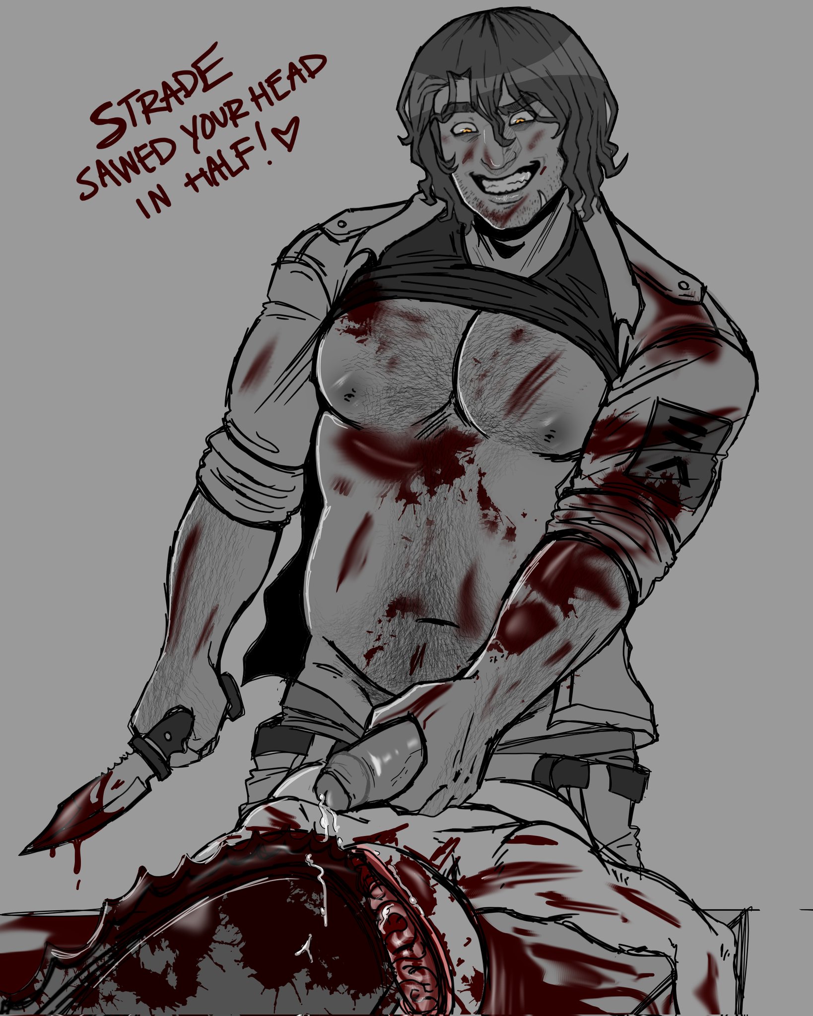 blood, blood on face, blood stain, boyfriend to death, brain, corpse, cum, cum on body, death, evil grin, foreskin, gore, guro, knife, kornysadist, male, necrophilia, nightmare husbando, penis, sadism, sadistic smile, strade, uncircumcised, you kill me every time