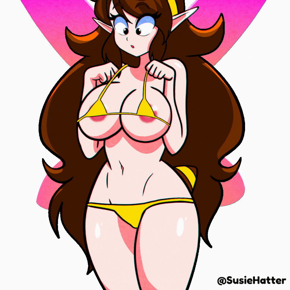 animated, bee, bee girl, breasts, female, female artist, jiggle, jiggling breasts, nipples, pointy ears, susie (susiehatter), susiehatter, tagme