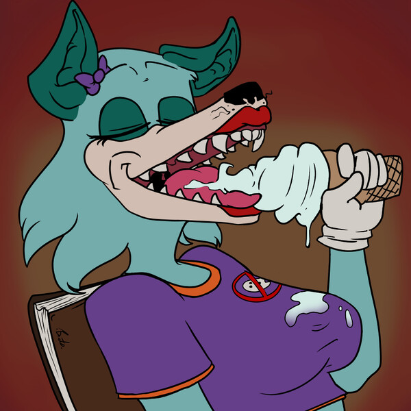 beetoxide breasts female green_fur ice_cream lipstick purple_shirt solo toontown_corporate_clash toontown_fox toontown_online toony