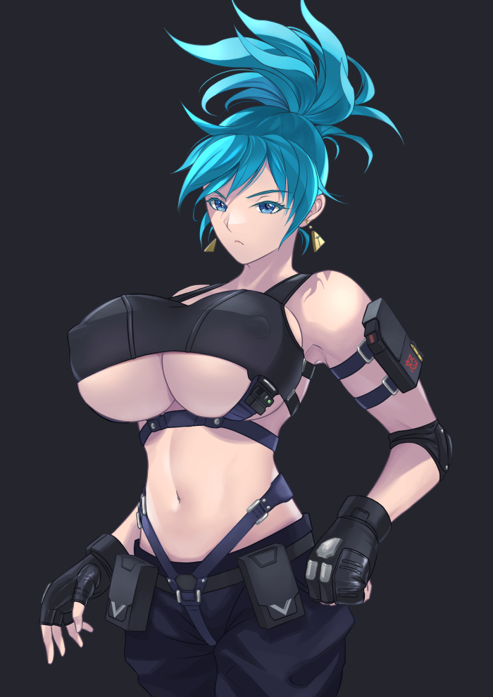 1girls 2020s 2022 big_breasts bikini bikini_top blue_eyes blue_hair braided_hair clothed clothing earrings ema_(emaura) female female_focus female_only fingerless_gloves gloves huge_breasts king_of_fighters large_ass leona_heidern looking_at_viewer low_res lowres military military_clothing military_pants military_uniform pants solo solo_female solo_focus tactical_gear