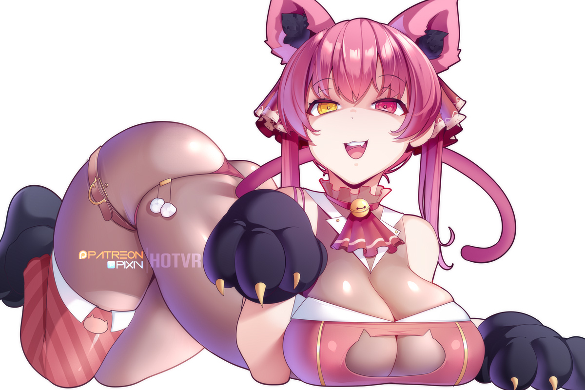 1girls, ass, breasts, female, heterochromia, hololive, hololive fantasy, hololive japan, hotvr, houshou marine, huge breasts, large ass, light skin, light-skinned female, long hair, paw gloves, red eyes, red hair, solo, thick thighs, twintails, virtual youtuber, yellow eyes