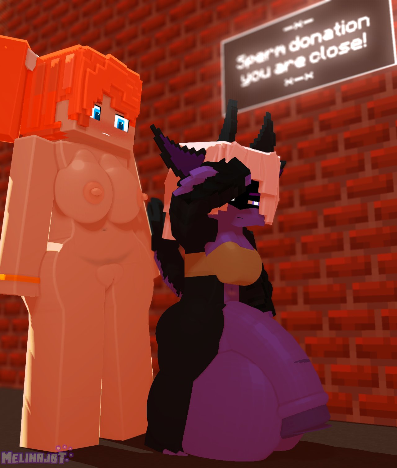 1futa 3d anilem_(mjbt) anthro balls balls_bigger_than_penis black_body breasts dragon futanari humanoid_penis melinajbt minecraft oversized_balls penis purple_body purple_skin solo tagme