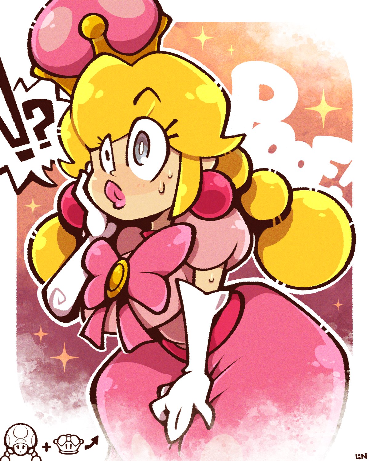 1girls ass_focus blonde_hair clothed curvy female female_only huge_ass legendofnerd mario_(series) new_super_mario_bros._u_deluxe peachette pink_dress princess_peachette solo super_crown thick_thighs thighs toadette wide_hips