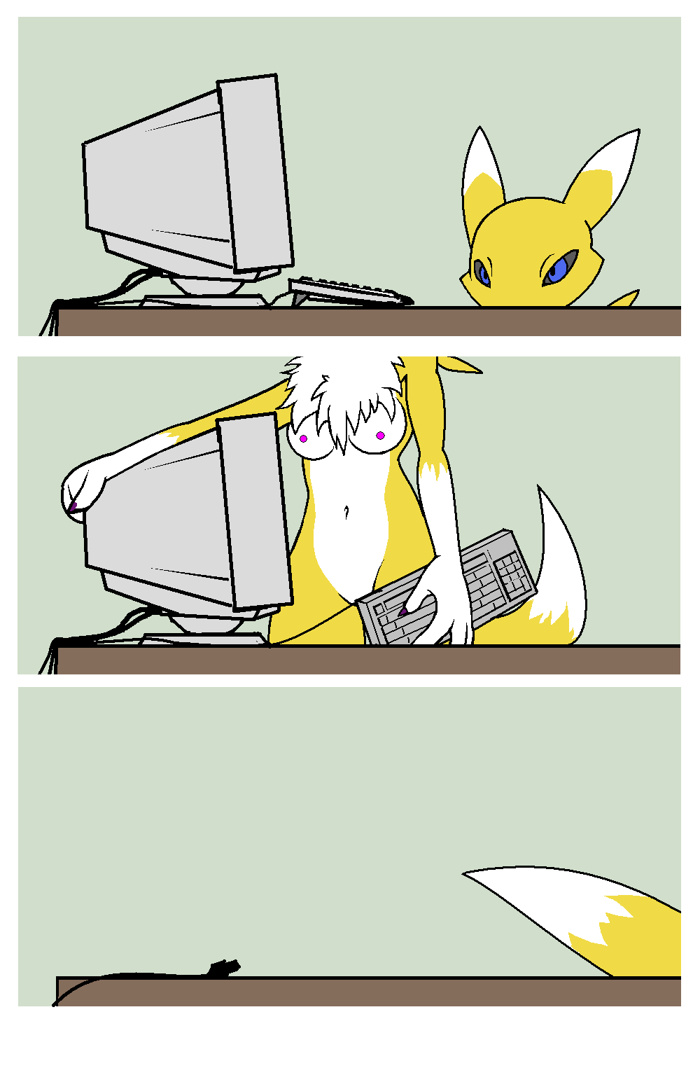 breasts canine comic computer darkdoomer digimon fox keyboard monitor nipples renamon theft