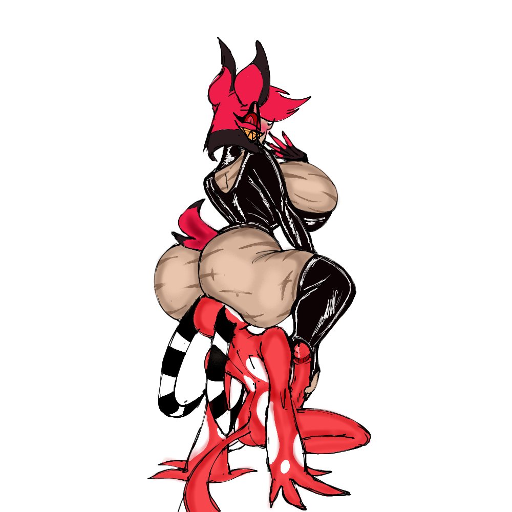 1boy 1boy1girl 1girls alastor_(hazbin_hotel) big_breasts blitzo_(helluva_boss) breasts color crimson_redddd crossover deer_tail demon demon_girl face_in_ass female female_alastor_(hazbin_hotel) hazbin_hotel helluva_boss hips huge_breasts huge_thighs mature nude nude_female rule_63 simple_background smile thick_thighs thighs vivienne_medrano vivziepop