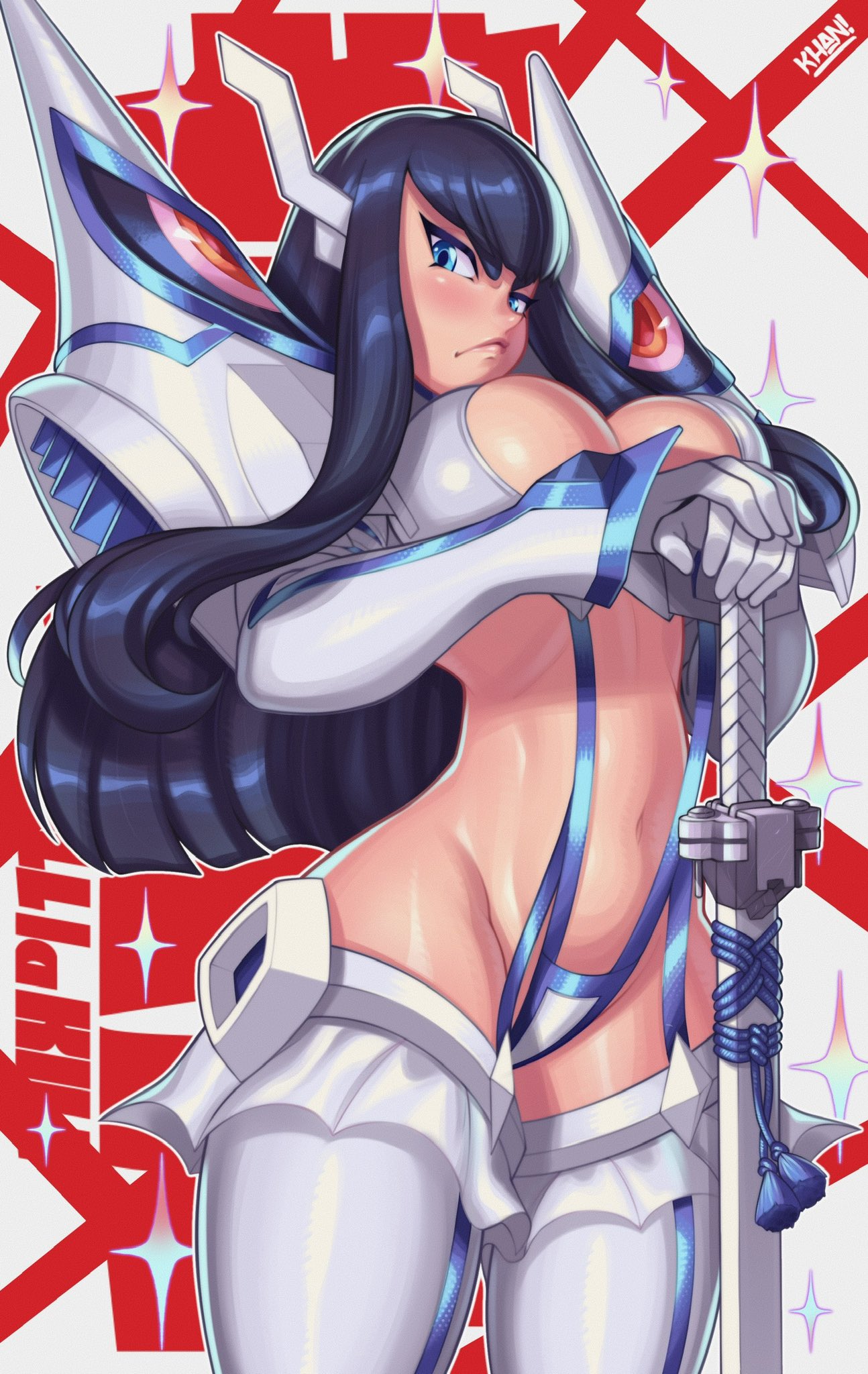 1girls bakuzan big_breasts black_hair blue_eyes blush clothed clothing color female female_focus female_only flatillustratorkhan hi_res howardk junketsu kill_la_kill kiryuuin_satsuki large_breasts light-skinned_female light_skin long_hair looking_at_viewer solo solo_female tagme thick_thighs