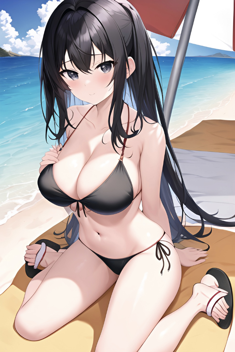 ai_generated anime_style beach beach_towel beach_umbrella big_breasts bikini black_eyes black_hair breasts goofy goofy_ahh south_park wendy_testaburger