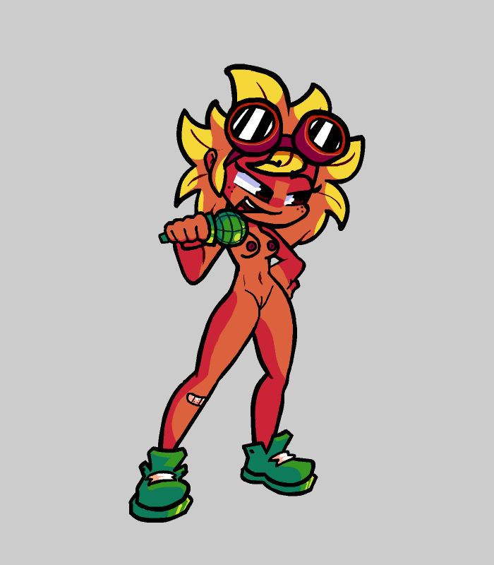 1girls, big breasts, breasts, d4rk winged, dark skin, dark-skinned female, edit, edited, female, female focus, female only, fnf, fnf mods, freckles, friday night funkin, full frontal nudity, goggles, goggles on head, human, humanized, naked footwear, nude, plants vs zombies, plants vs zombies: heroes, pussy, shoes only, signature, sneakers, solar flare (peargor), solar flare (pvz), thick thighs, tomboy