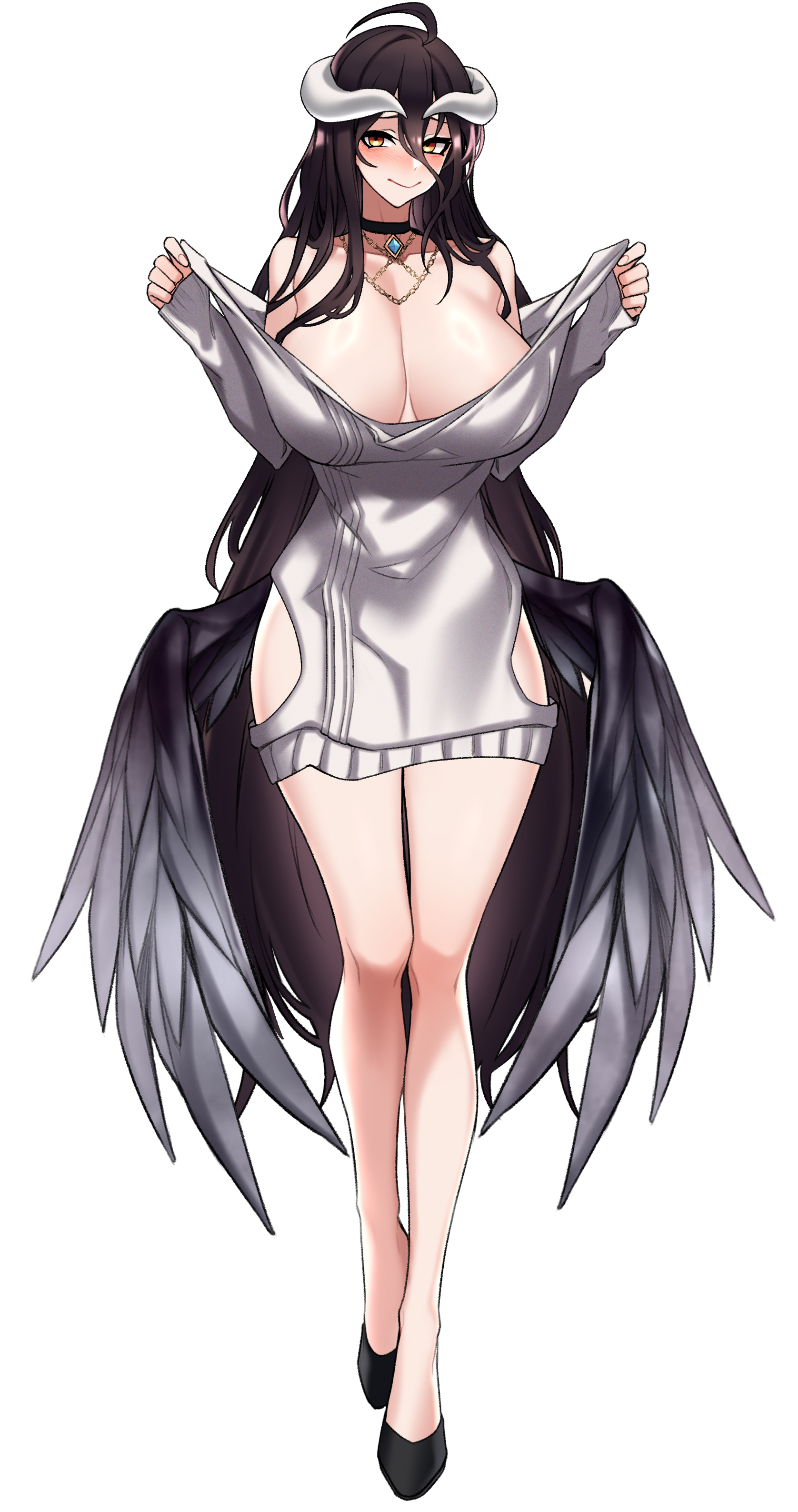 1girls, albedo (overlord), big breasts, black hair, breasts, demon, demon girl, dogs (dlrkdejr26), female, large breasts, long hair, overlord (maruyama), solo, succubus, succubus horns, succubus wings, wings, yellow eyes