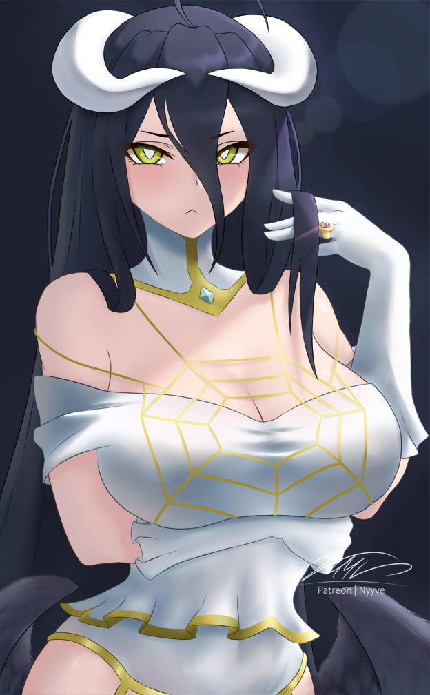 1girls, albedo (overlord), arm under breasts, breasts, demon, demon girl, female, inyyve, large breasts, nyyve, overlord (maruyama), succubus, upper body