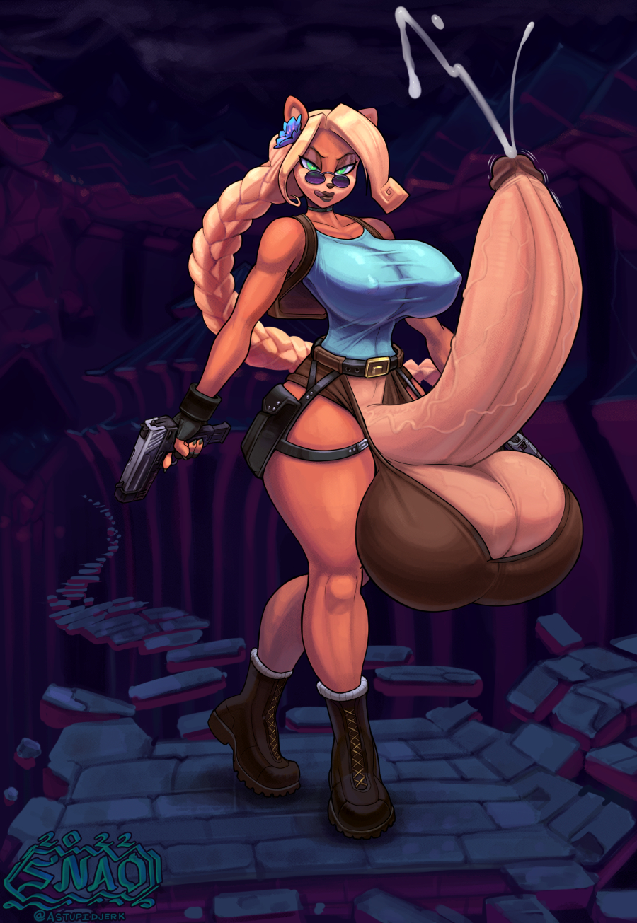 anthro balls balls_expansion big_balls big_breasts big_penis big_testicles blonde_female blonde_hair breasts coco_bandicoot crash_(series) cum cumshot dickgirl ejaculation enormous_balls enormous_penis enormous_testicles futa_only futanari gigantic_balls gigantic_cock gigantic_penis gigantic_testicles gun huge_balls huge_breasts huge_cock huge_testicles hyper_balls hyper_penis hyper_testicles lara_croft_(cosplay) large_balls large_breasts large_penis large_testicles looking_over_eyewear looking_over_glasses looking_over_sunglasses massive_balls massive_penis massive_testicles penis penis_expansion penis_growth penis_inflation purple-tinted_eyewear short_pants snao sunglasses testicle_expansion testicles thick_thighs thighs tinted_eyewear tomb_raider