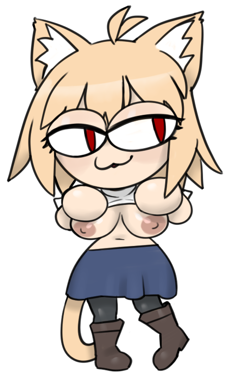 animal_humanoid ass_focus blonde_hair bottomwear breasts cat_humanoid chibi clothed clothing felid felid_humanoid feline feline_humanoid female hair humanoid lifting_shirt lostwisdom mammal mammal_humanoid meme neco-arc partially_clothed red_eyes skirt solo tsukihime type-moon