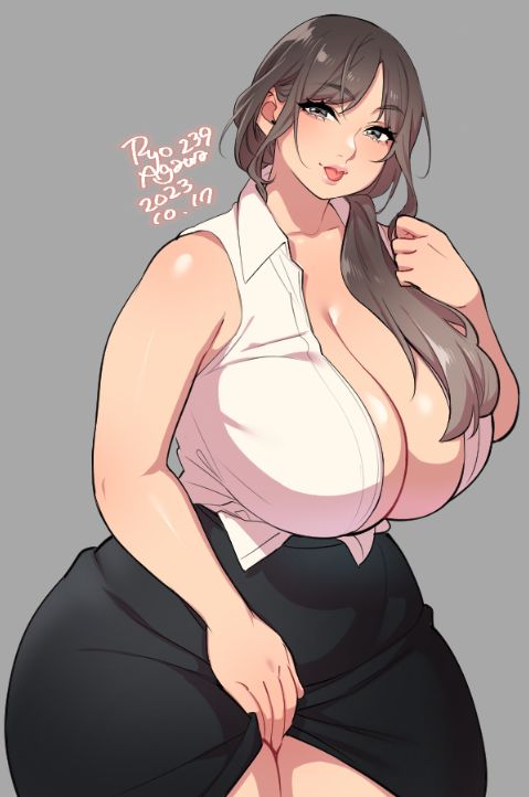 big_breasts curvy_female huge_breasts lifting_skirt original ryo_agawa thick_thighs