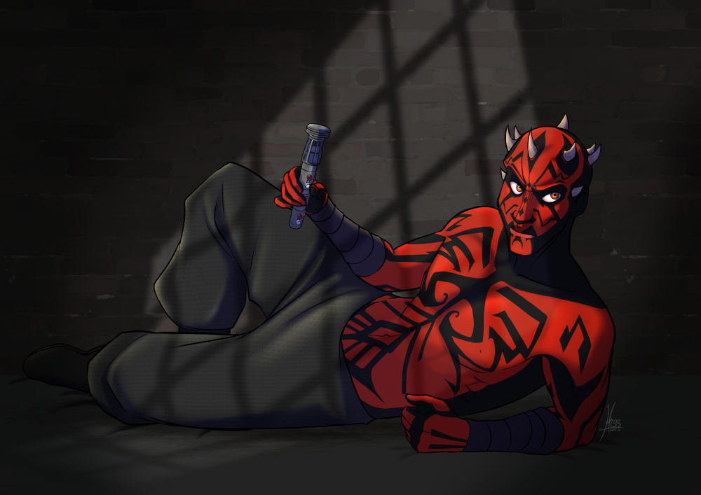 darth_maul dathomir hiss_graphics horn horned_male horns lightsaber male_only pinup pinup_pose red_eyes red_skin star_wars star_wars:_the_clone_wars topless topless_male