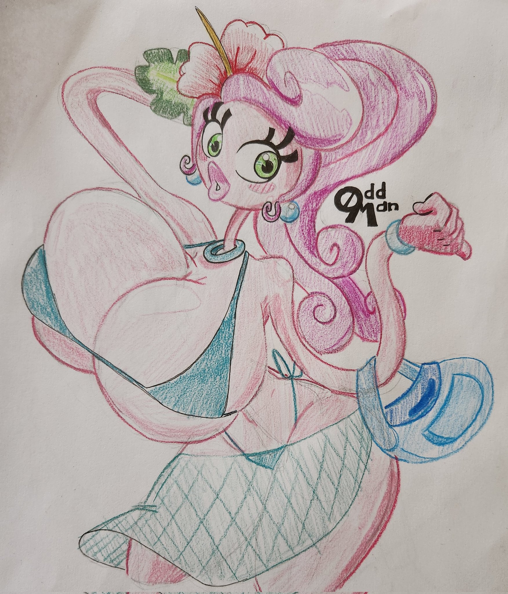 ass, big ass, big breasts, big butt, bikini, breasts, female, green eyes, mommy long legs, pink body, pink hair, pink skin, poppy playtime, solo, thick thighs