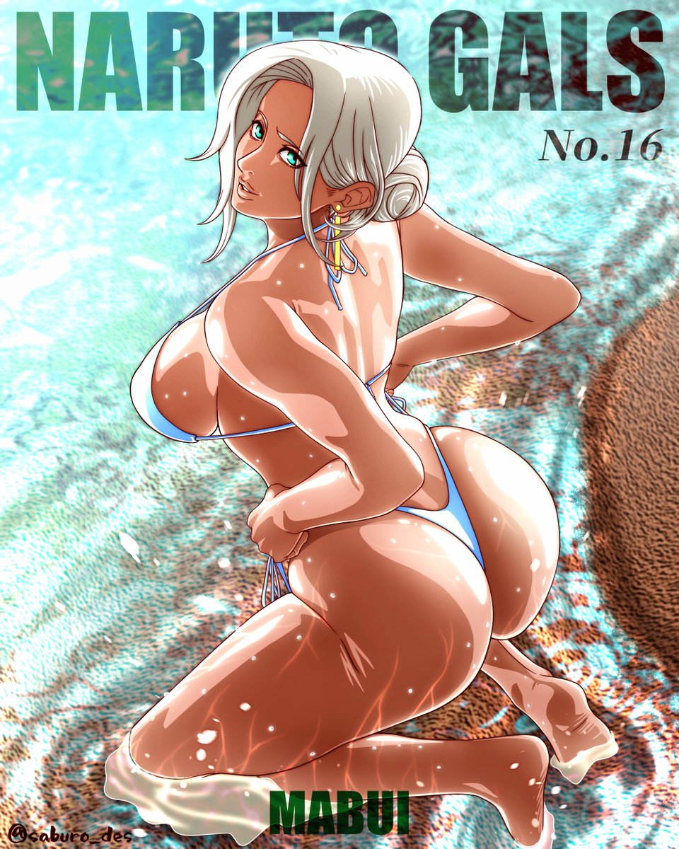 1girls adjusting_swimsuit ass barefoot beach big_ass big_breasts bikini bikini_bottom bikini_top blue_eyes breasts character_name commentary dark-skinned_female dark_skin earrings feet female female_only from_behind hair_bun highleg highleg_bikini huge_ass jewelry kneeling looking_at_viewer looking_back mabui magazine magazine_cover mature mature_female naruto naruto_(series) naruto_shippuden pose posing posing_for_the_viewer saburo_des seducing seduction seductive seductive_eyes seductive_gaze seductive_look seductive_mouth seductive_pose seductive_smile sideboob silver_hair smile solo solo_focus swimsuit text thick_ass thong_bikini tied_hair url voluptuous watermark web_address wet wet_body wet_skin