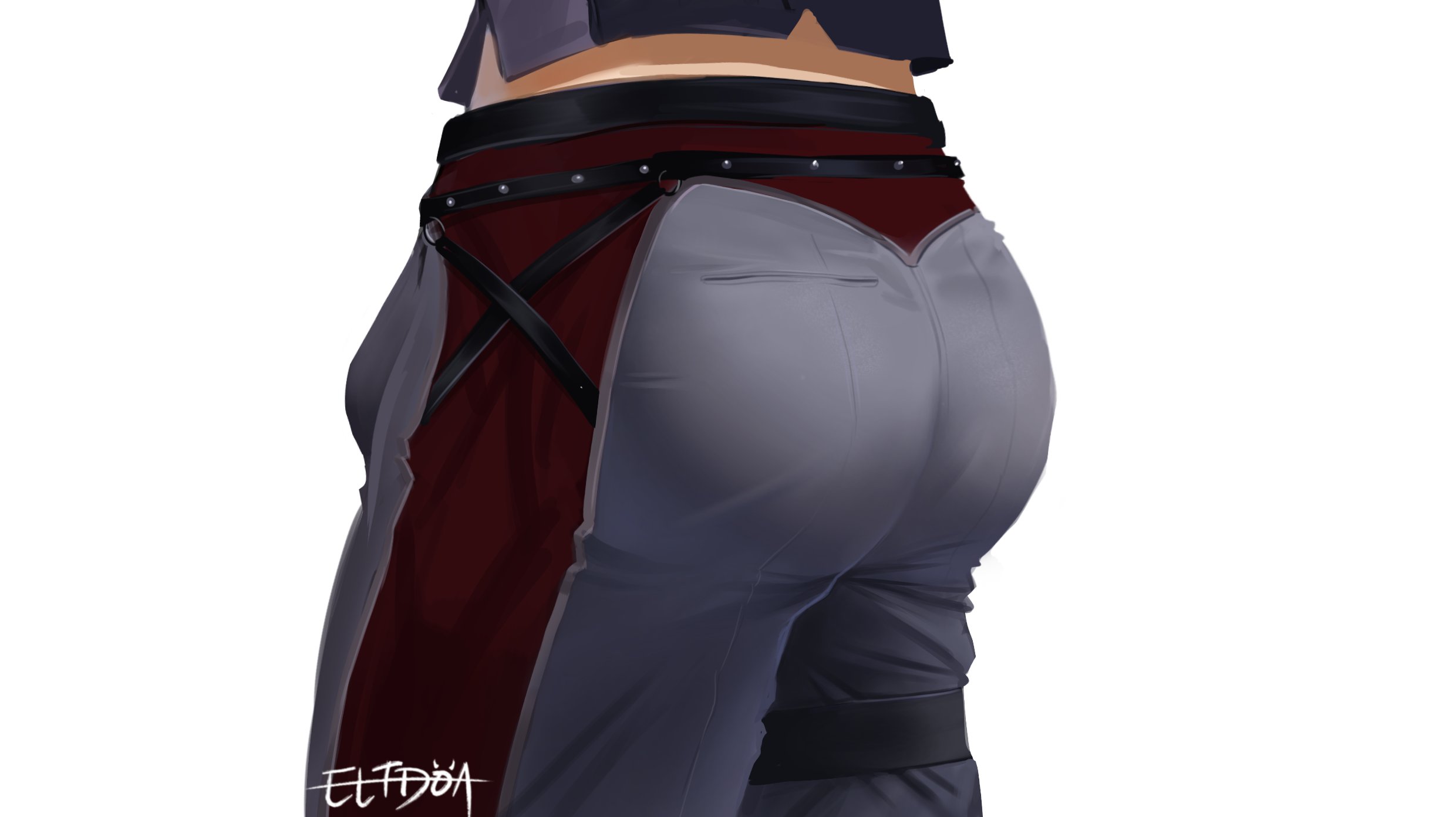 ass, big ass, big butt, clothed, eltdoa, fat ass, fat butt, genshin impact, male, male only, muscular, muscular male, pants, penis, penis bulge, shiny, shiny ass, shiny clothes, side view, solo, standing, tight clothes, tight clothing, tight pants, wriothesley (genshin impact)
