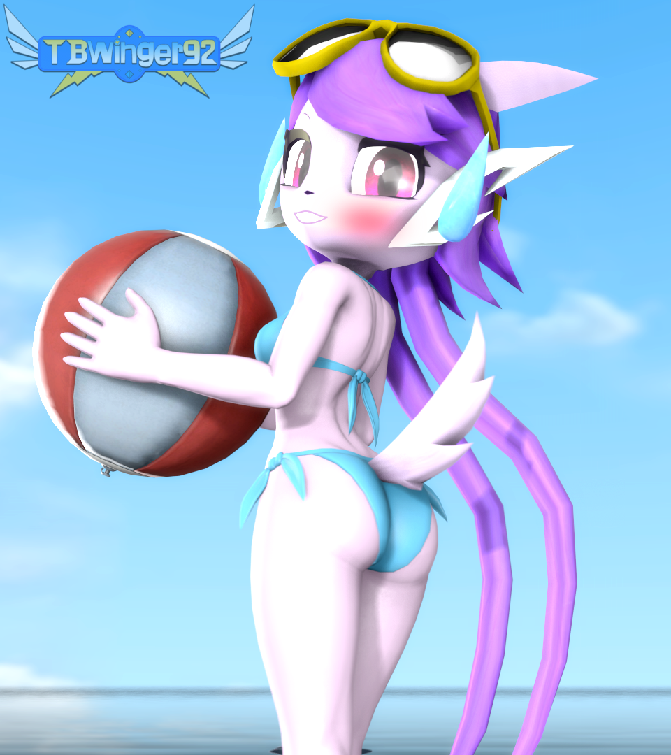 aquatic_dragon beach bikini blush dragon female female_protagonist freedom_planet freedom_planet_2 looking_at_viewer looking_back_at_viewer sash_lilac tbwinger92 video_games water_dragon