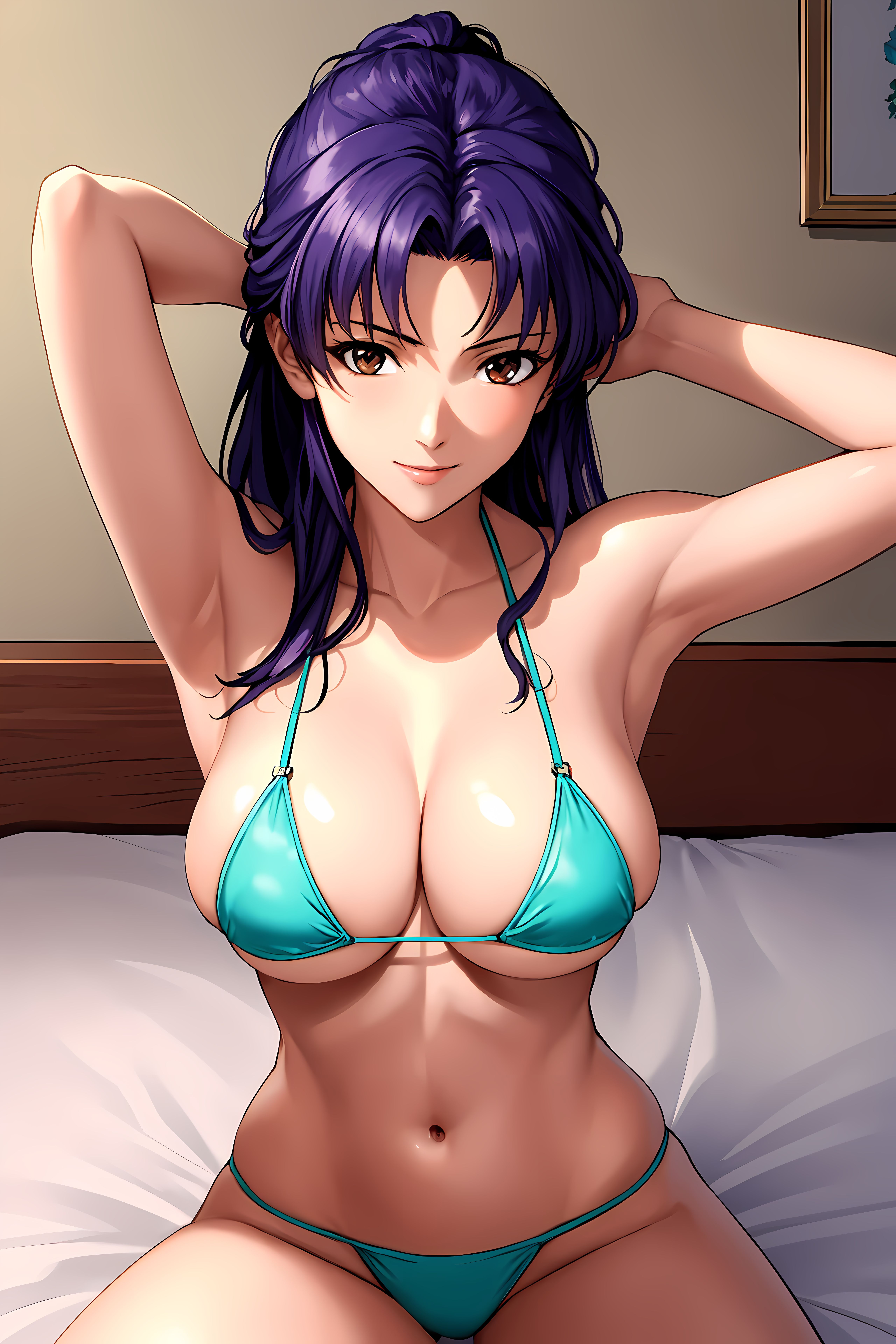 ai generated, breasts, female, female only, looking at viewer, misato katsuragi, nai diffusion, neon genesis evangelion, solo, stable diffusion