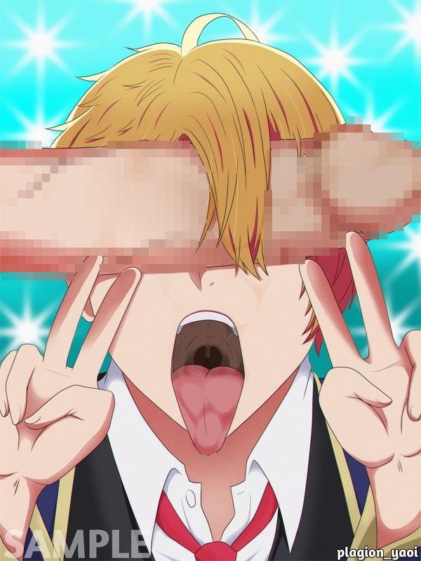 1boy ahe_gao big_penis blonde_hair censored cock_on_face face_closeup gay hoshino_aquamarine male male_only mosaic_censoring open_mouth oshi_no_ko penis_on_face plagion pretty_boy submissive submissive_male yaoi