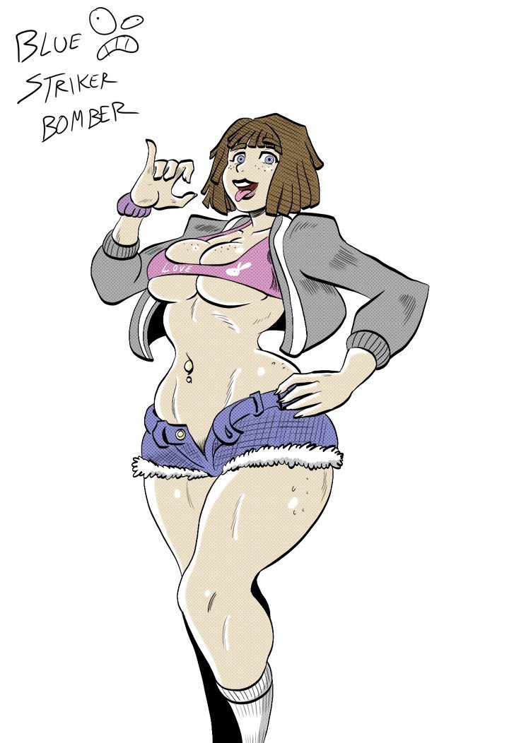bimbo, bimbo body, bluestrikerbomber, breasts, cleavage, crop top, fellatio gesture, female, female protagonist, hand gesture, hand on hip, life is strange, looking at viewer, max caulfield, navel piercing, plain background, posing, pubic hair, simple background, solo, solo female, tongue, tongue out, unbuttoned, underboob, white background