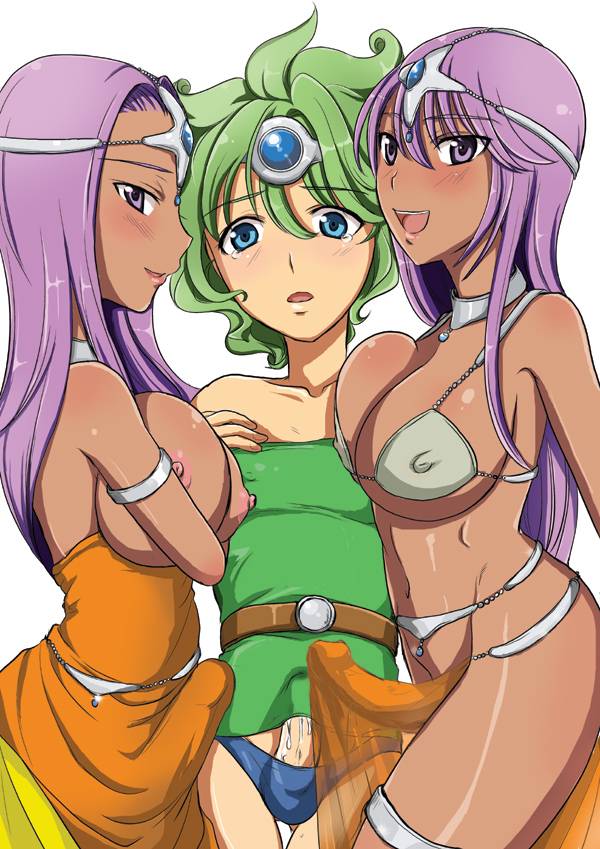 benima_sikorsky bikini_armor clothing dark_skin dragon_quest dragon_quest_iv dress flat_chest futa_only futanari heroine_(dq4) intersex large_breasts maya_mahabala meena_mahabala sisters tagme twins