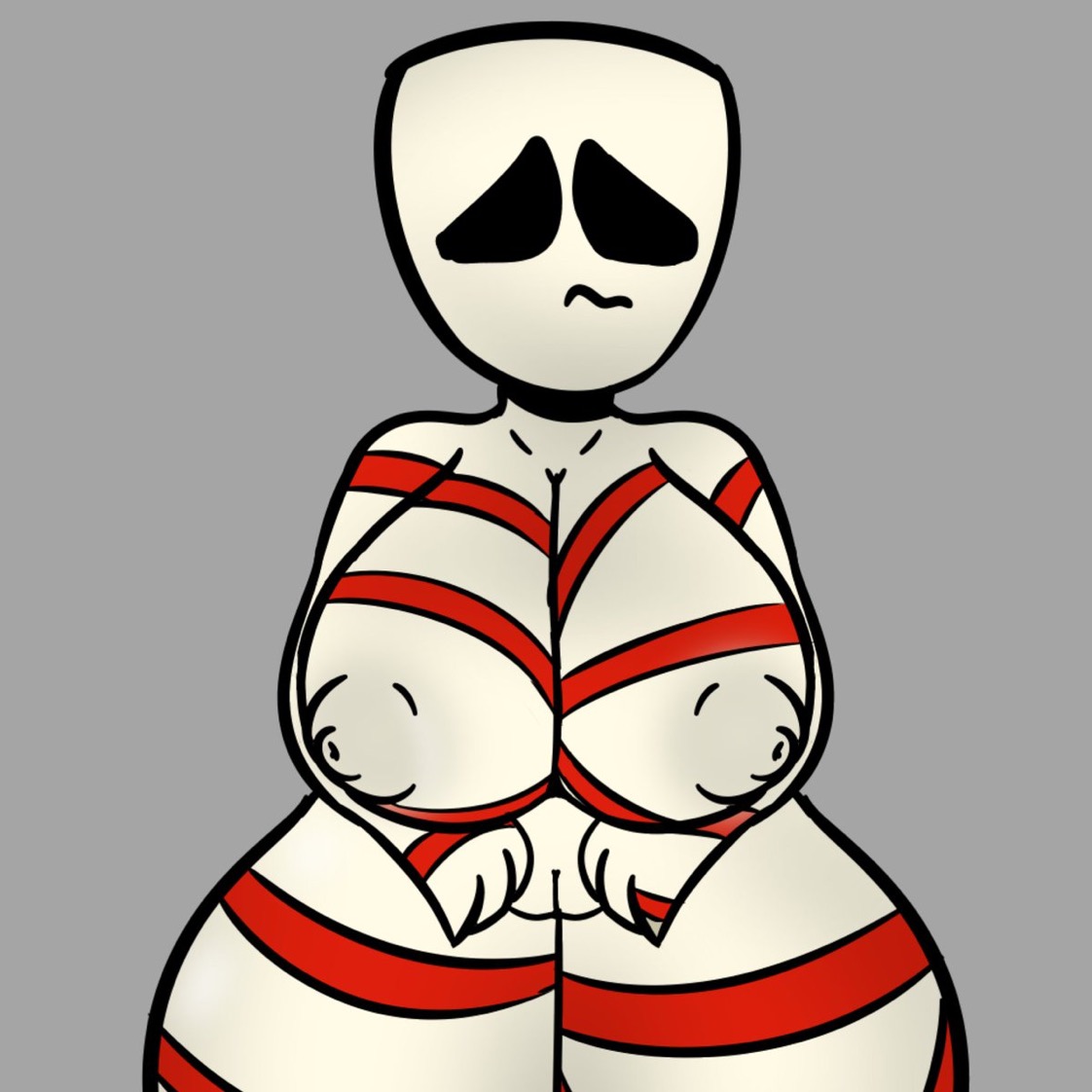 breasts, female, gangle (the amazing digital circus), gangle with a body, glitch productions, gooseworx, guywithdapen, mask, naked, ribbons, sad, shy, solo, tagme, the amazing digital circus, tits out