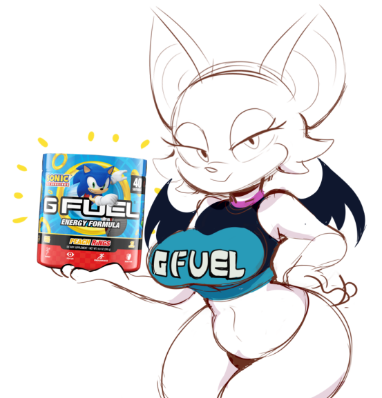 anthro big_breasts crop_top curvy fertilizing_(artist) hands_on_hips holding_object product_placement rouge_the_bat sega sketch smiling_at_viewer sonic_(series) text thick_thighs wings