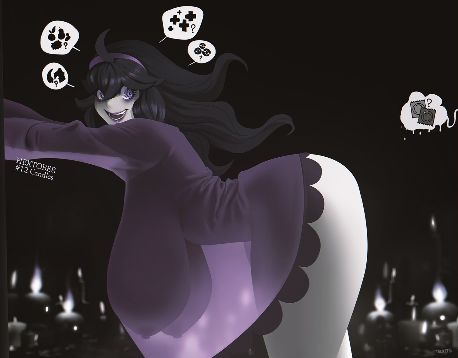 1girls, areolae, ass, big ass, breasts, female, female only, hanging breasts, hex maniac, hex maniac (pokemon xy), huge breasts, nintendo, nipples, npc trainer, pokemon, pokemon xy, silhouette, solo, thekite, translucent clothing