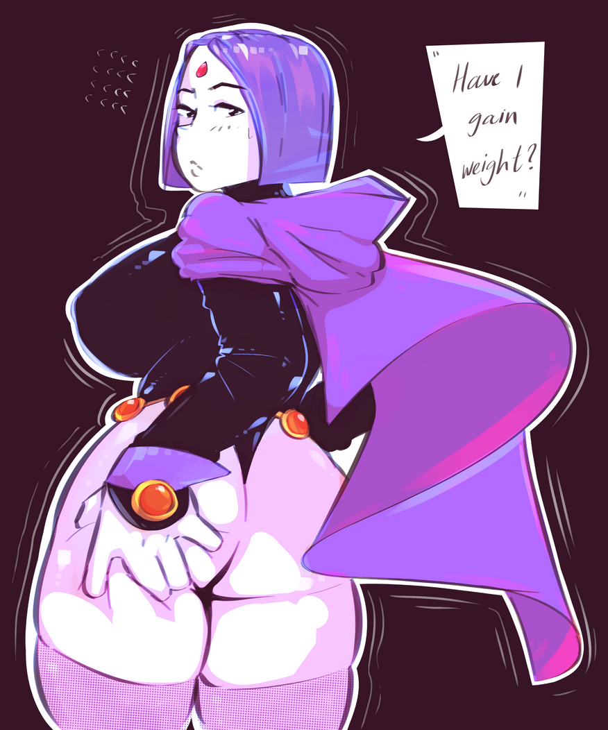 2023 ass ass_grab black_eyes cape clothed clothed_female dc dc_comics edalv edolov female female_focus female_only grabbing_own_ass looking_back purple_background purple_hair rachel_roth raven_(dc) short_hair teen_titans thick_thighs thighs white_body