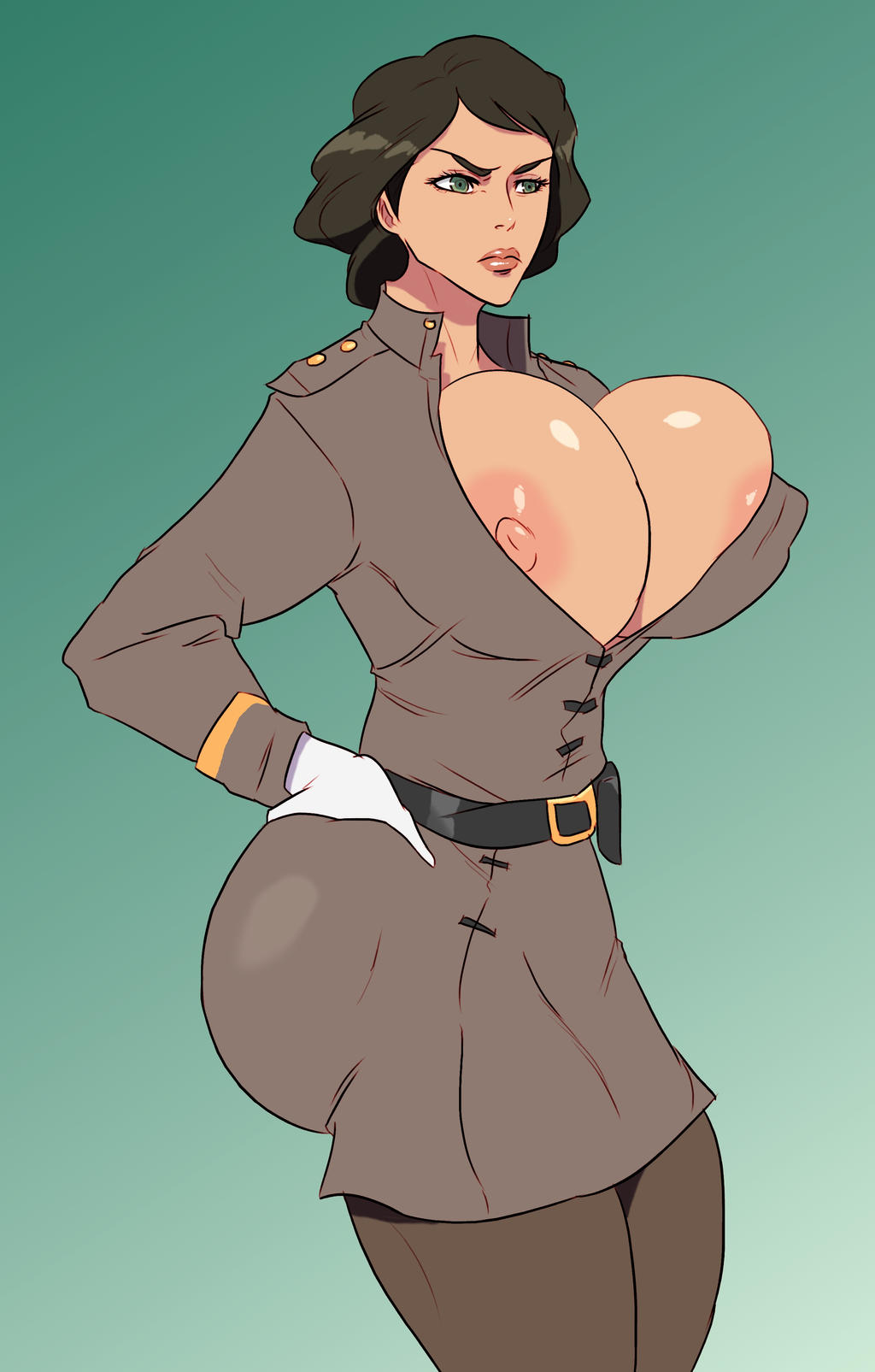 1girls avatar_legends barely_contained big_ass big_breasts big_butt earth_kingdom erect_nipples female female_only gigantic_breasts huge_ass huge_breasts jay-marvel lin_bei_fong nipple_slip nipples old_art solo the_legend_of_korra uniform wardrobe_malfunction