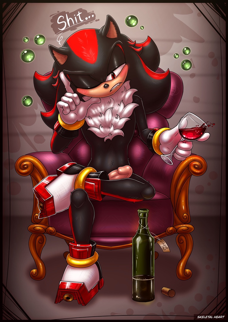 alcohol anthro armchair beverage black_body black_fur blush boots bubble chair chest_tuft clothing container cup drinking_glass drunk drunk_bubble eulipotyphlan fluffy_chest footwear fur furniture genitals glass glass_container glass_cup gloves handwear hedgehog male mammal penis pinup pose red_eyes red_stripes rings_on_arms rings_on_legs sega shadow_the_hedgehog simple_background skeletalheart solo sonic_(series) sonic_the_hedgehog_(series) stripes substance_intoxication teeth tuft white_clothing white_gloves white_handwear white_tuft wine wine_bottle wine_glass