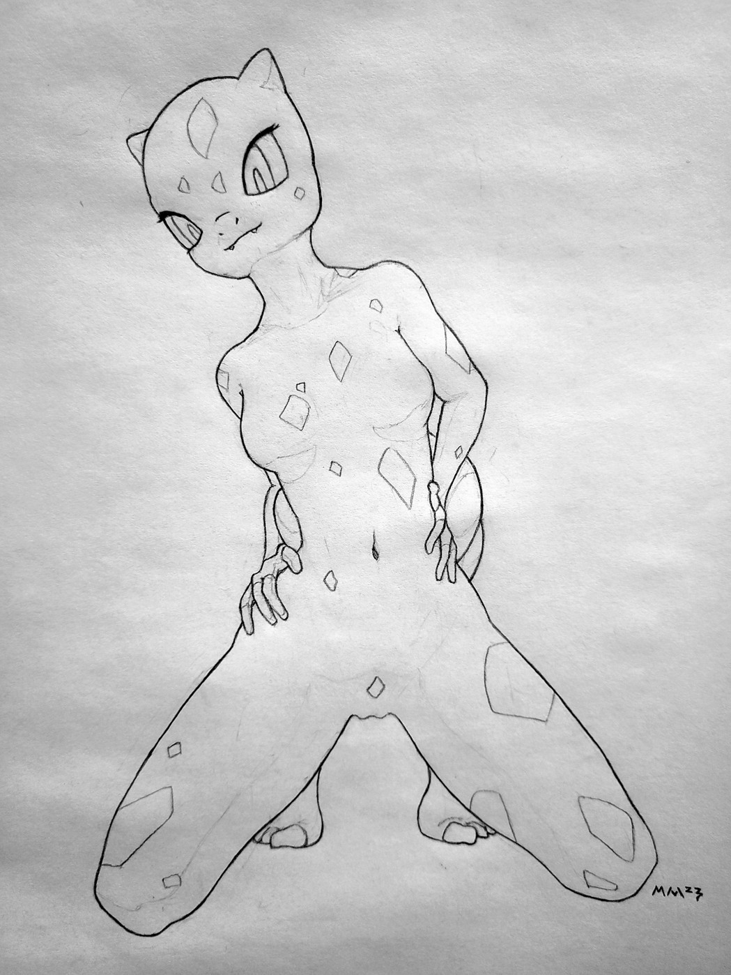 anthro barefoot breasts bulbasaur claws feet female generation_1_pokemon genitals graphite_(artwork) greyscale hi_res humanoid kneeling looking_at_viewer markings mattythemimic monochrome navel nintendo nude pencil_(artwork) plant pokemon pokemon_(species) pussy reptile scalie simple_background small_breasts smile solo spots spotted_body spotted_markings teeth toes traditional_media_(artwork) white_background young