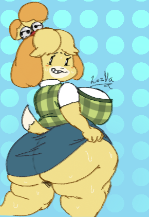 animal_crossing animal_crossing_new_horizons anthro_female big_ass big_breasts big_butt canine chubby_female clothed clothed_female color dog_girl fat_ass fat_butt furry_female huge_ass huge_breasts huge_butt isabelle_(animal_crossing) nintendo no_panties olozva shortstack skirt skirt_lift skirt_up underskirt