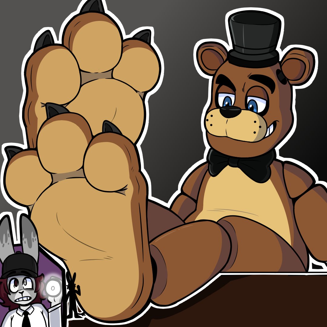 3_toes anthro claws duo feet feet_up five_nights_at_freddy's foot_fetish foot_focus freddy_(fnaf) male male/male male_only micro scottgames size_difference sodatusk soles toe_claws toes